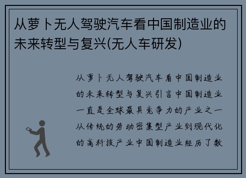 从萝卜无人驾驶汽车看中国制造业的未来转型与复兴(无人车研发)
