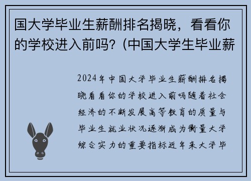国大学毕业生薪酬排名揭晓，看看你的学校进入前吗？(中国大学生毕业薪酬水平高校排行榜)