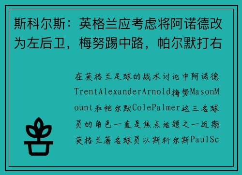斯科尔斯：英格兰应考虑将阿诺德改为左后卫，梅努踢中路，帕尔默打右路