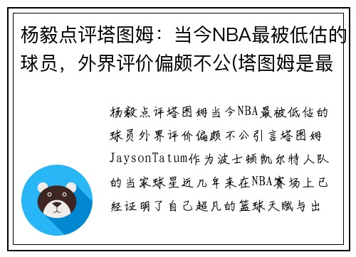 杨毅点评塔图姆：当今NBA最被低估的球员，外界评价偏颇不公(塔图姆是最佳新秀吗)