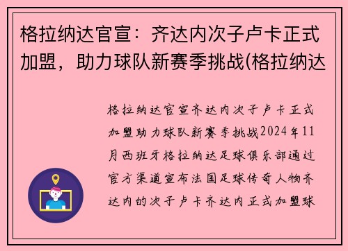 格拉纳达官宣：齐达内次子卢卡正式加盟，助力球队新赛季挑战(格拉纳达战绩)